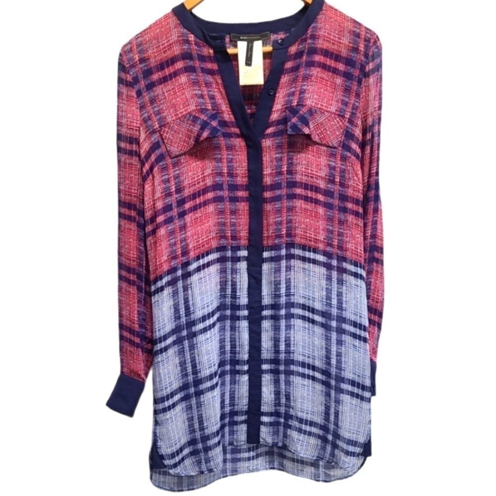 BCBGMAXAZRIA Silkâ Plaid ButtonâDownâDressâSizeâXXS - Picture 4 of 9